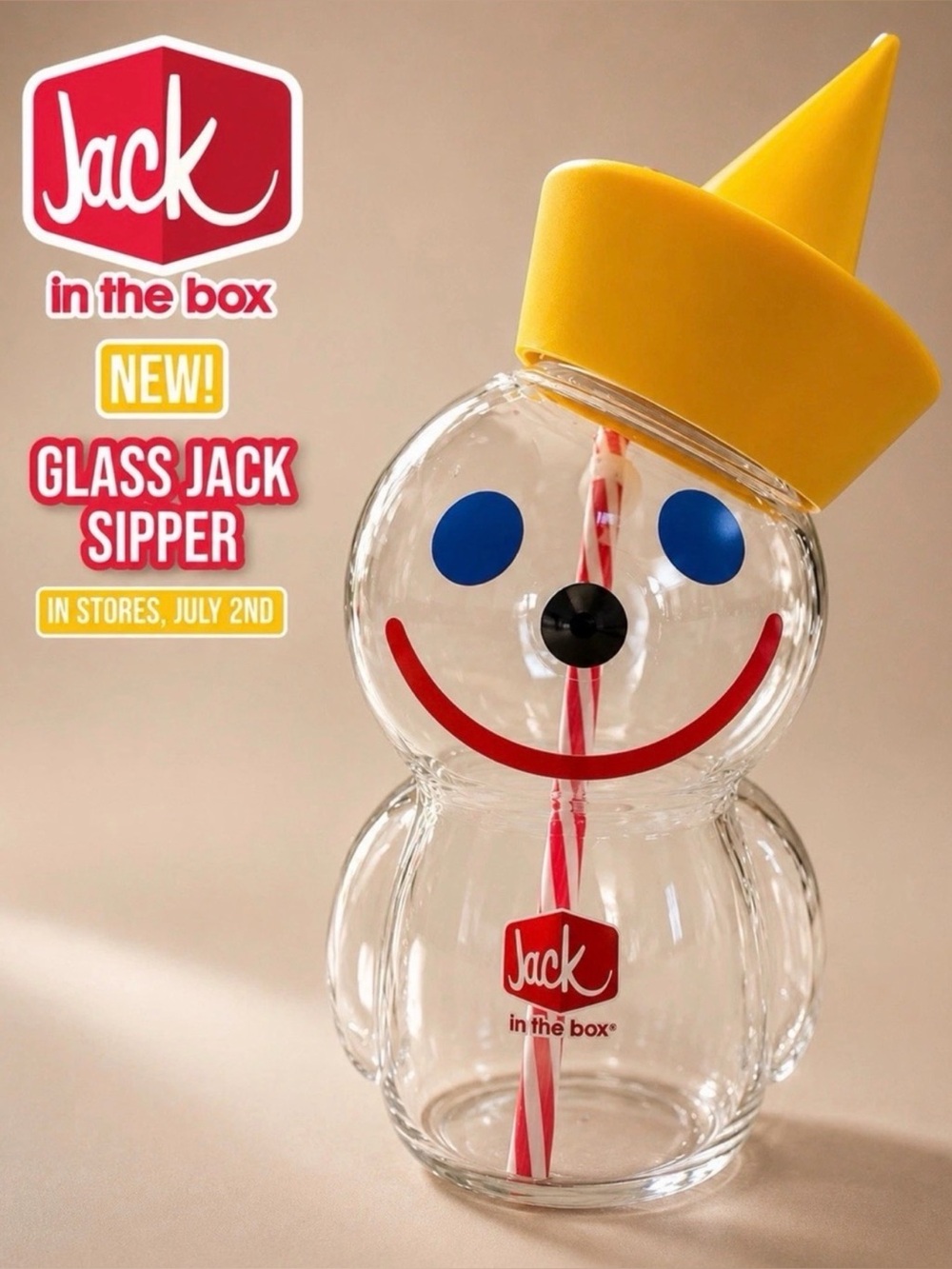Jack in the Box Glass Sipper Cup - New 100% Authentic